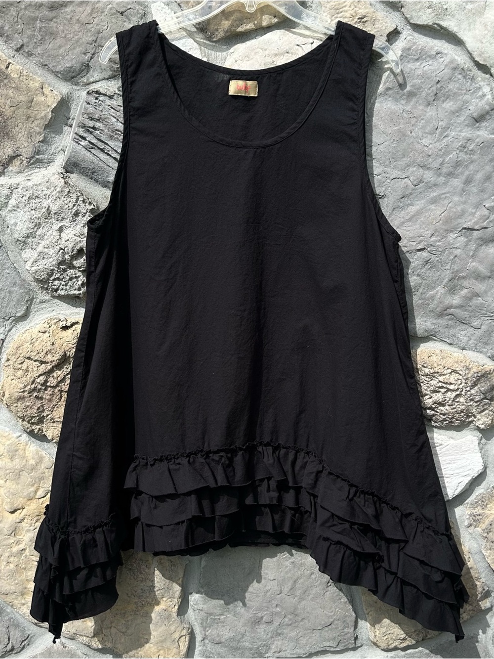 Tulip Clothing Tunic Top Size XL Black Lightweight Cotton Ruffle Boho Lagenlook